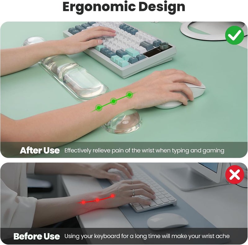 TECKNET Clear Gel Wrist Rest for Computer Keyboard, Ergonomic Gel Keyboard Wrist Rest Set for Typing Pain Relief, Comfortable Silicone Wrist Support Pad for Office/Computer/Laptop/Gaming, Transparent - Image 3